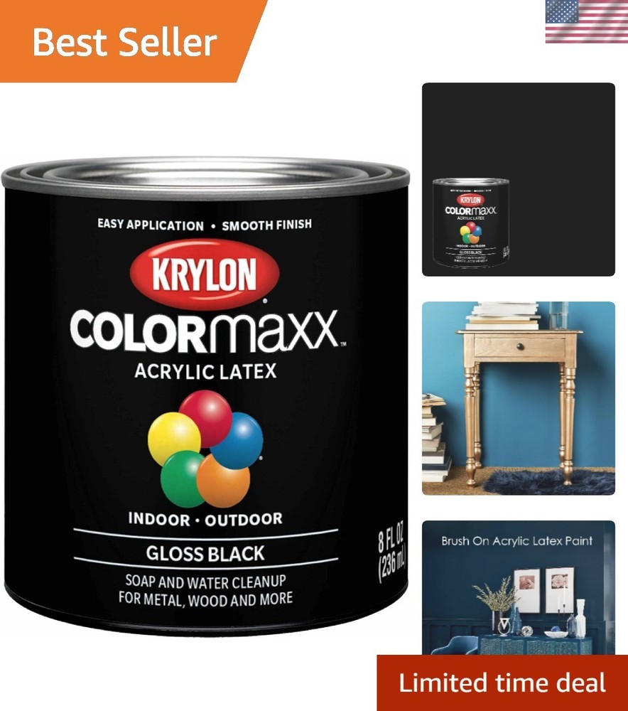 COLORmaxx Gloss Black Acrylic Paint ½ Pint – Fast-Drying Indoor/Outdoor Solution