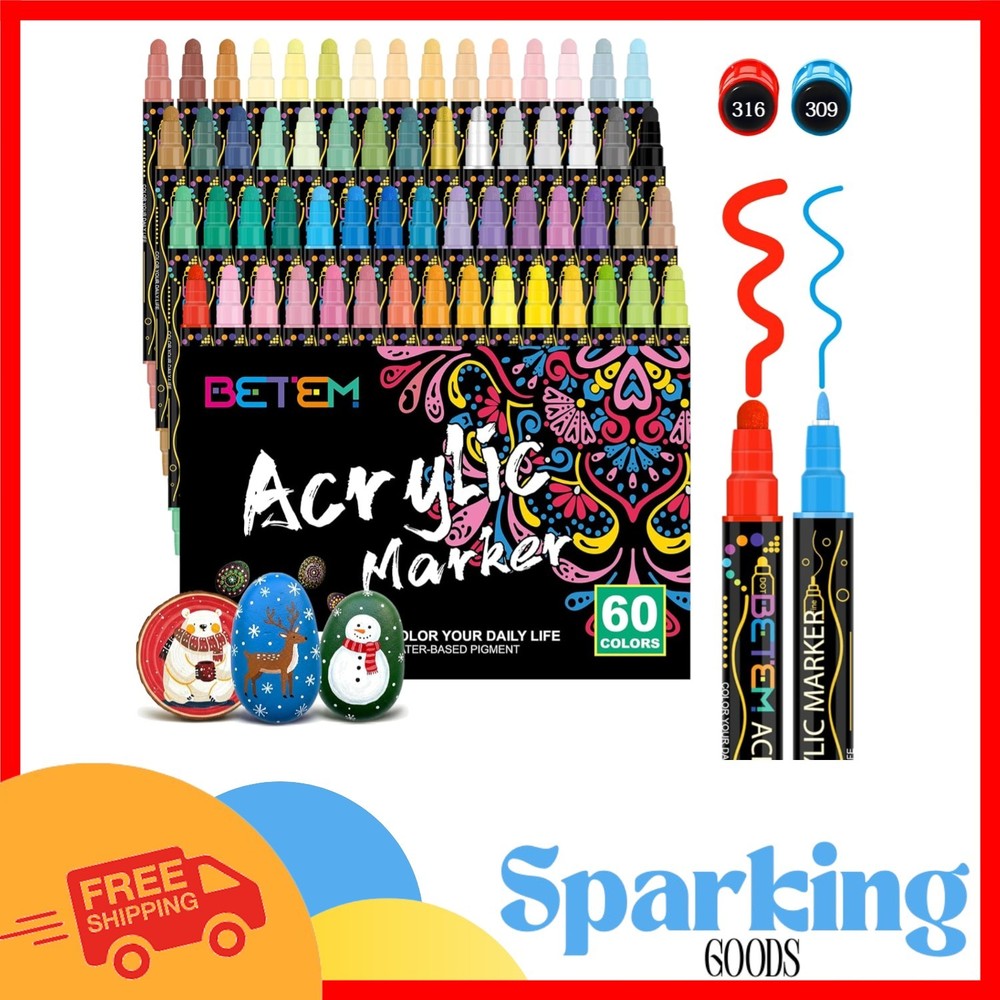 60 Colors Dual Tip Acrylic Paint Pens – Perfect for Creative Crafts & Gifting
