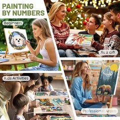 4 Pack Framed Paint by Numbers Kit Cute Dogs DIY Canvas Painting Art 10×10 In