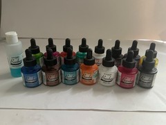 Dr. Ph. Martin’s Iridescent & Bombay India Ink Lot – 15 Bottles + Extras – Used