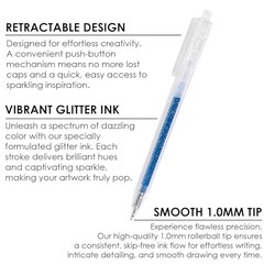 Grabie Glitter Gel Pens 18 Color Set Retractable Sparkle Ink for Art Drawing