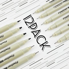 Micro Fineliner Drawing Art Pens 12 Black Fine Line Waterproof Ink Set Artist US