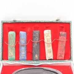Asian Japanese Calligraphy Sumi Ink Stick Set Multiple 5 Colors, Inkstone & Box