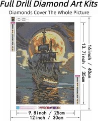 Pirate Ship Full Moon Diamond Drill Gem Art Painting Kit 12″x16″ inches Horror !