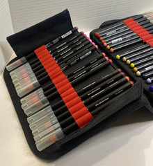 Arteza Real Brush Pens 93 Markers Black & Red Case with Handle & Strap