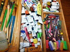 LARGE LOT! Artist Paints Brushes Oil Chalk Pastels Acrylic Supplies Easel Case