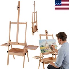 Foldable & Adjustable Art Easel with Storage Drawer Trays, Beech Wooden Easel