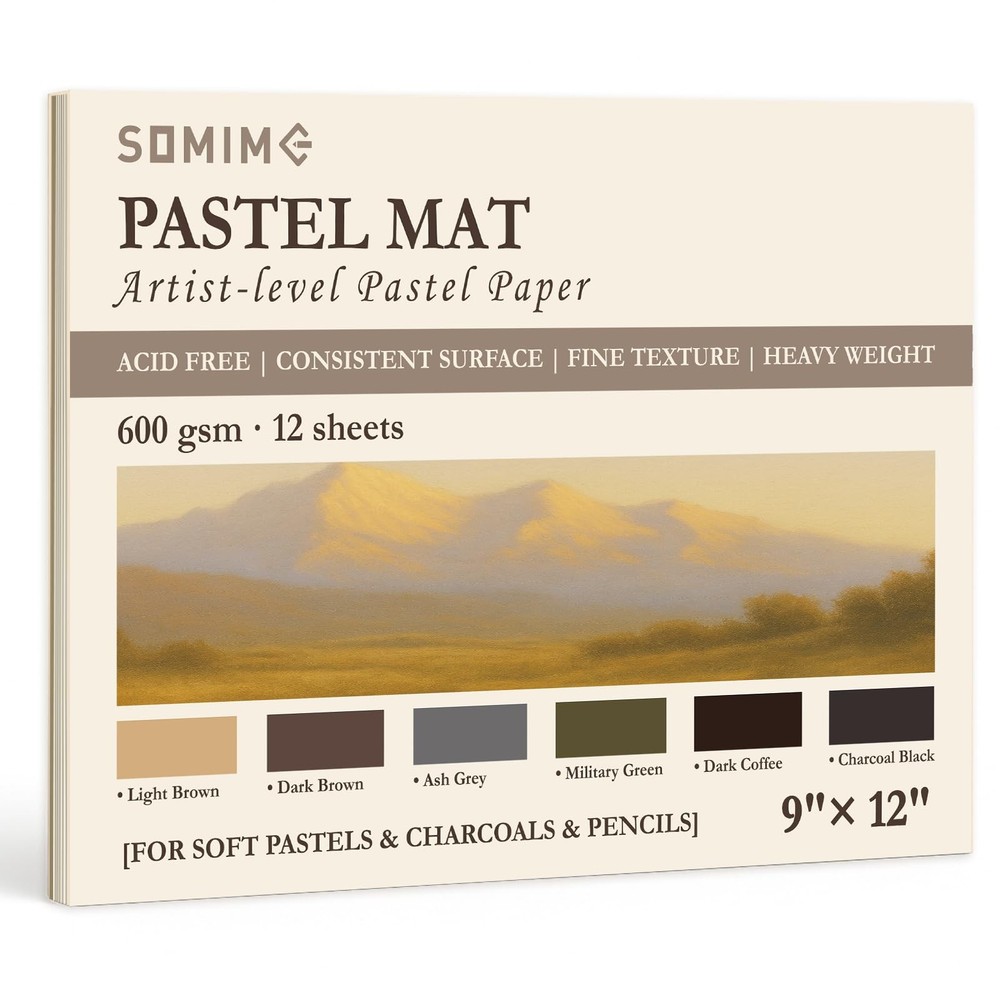 Somime 9×12 600gsm Sanded Pastel Paper Pad for Artists, 12 Sheets of 6 Assort…