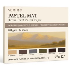 Somime 9×12 600gsm Sanded Pastel Paper Pad for Artists, 12 Sheets of 6 Assort…