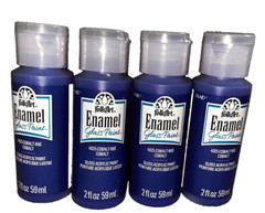 Lot of 4 – 2 Ounce Bottles FolkArt Enamel Glass Paint in Cobalt Hue #4025
