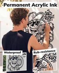 JusArt 4 Black Jumbo Acrylic Markers: Dual Tips (15mm/0.7mm) for Multi-Surface
