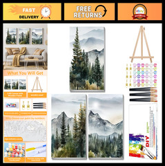 3 Pack Paint by Numbers Kit for Adults – DIY Landscape Mountain Acrylic Art 7.8x