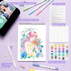 Markers Paper-Friendly No Peeling Water-Based 60 Colors Dual Brush Fineliner Tip