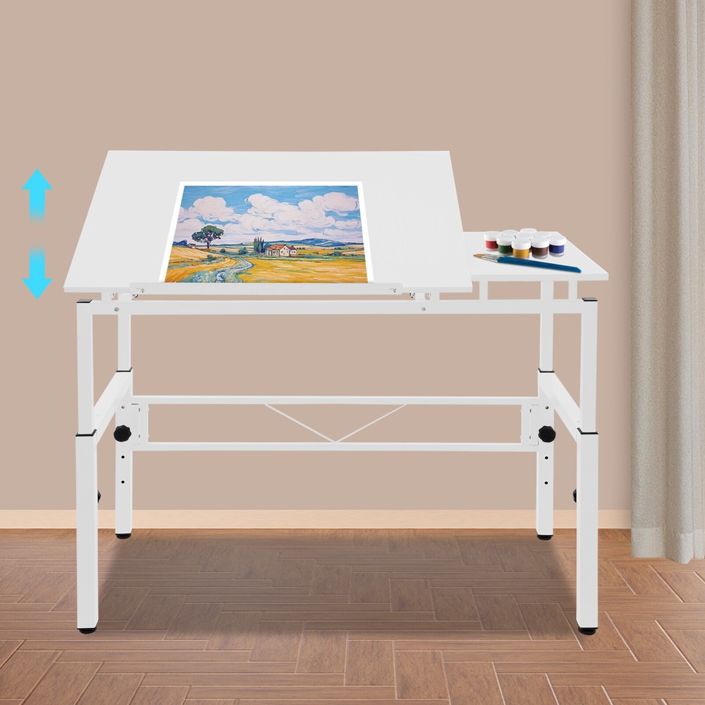 Adjustable Tilting Drawing Table 120 × 60 cm White Drafting Desk