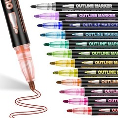 Super Sparkle Double Line Outline Markers 12 Colors Self Outline Metallic Pens