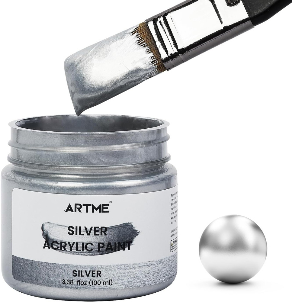 Metallic Silver Acrylic Paint, 100Ml Silver Paint for Art, Hand-Crafts, Non-Toxi