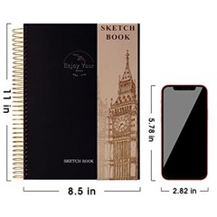 Hardcover Sketchbook for Drawing 8.5 x 11 Spiral Sketch Book for Large Black