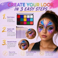 UCANBE Face Body Paint Oil Palette + 10 Pcs Brushes 11 Piece Set, Classic