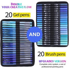 80 Pack Blue Drawing Pen Set,20 Color Double Tip Brush Pens 20 Color Gel Pens…