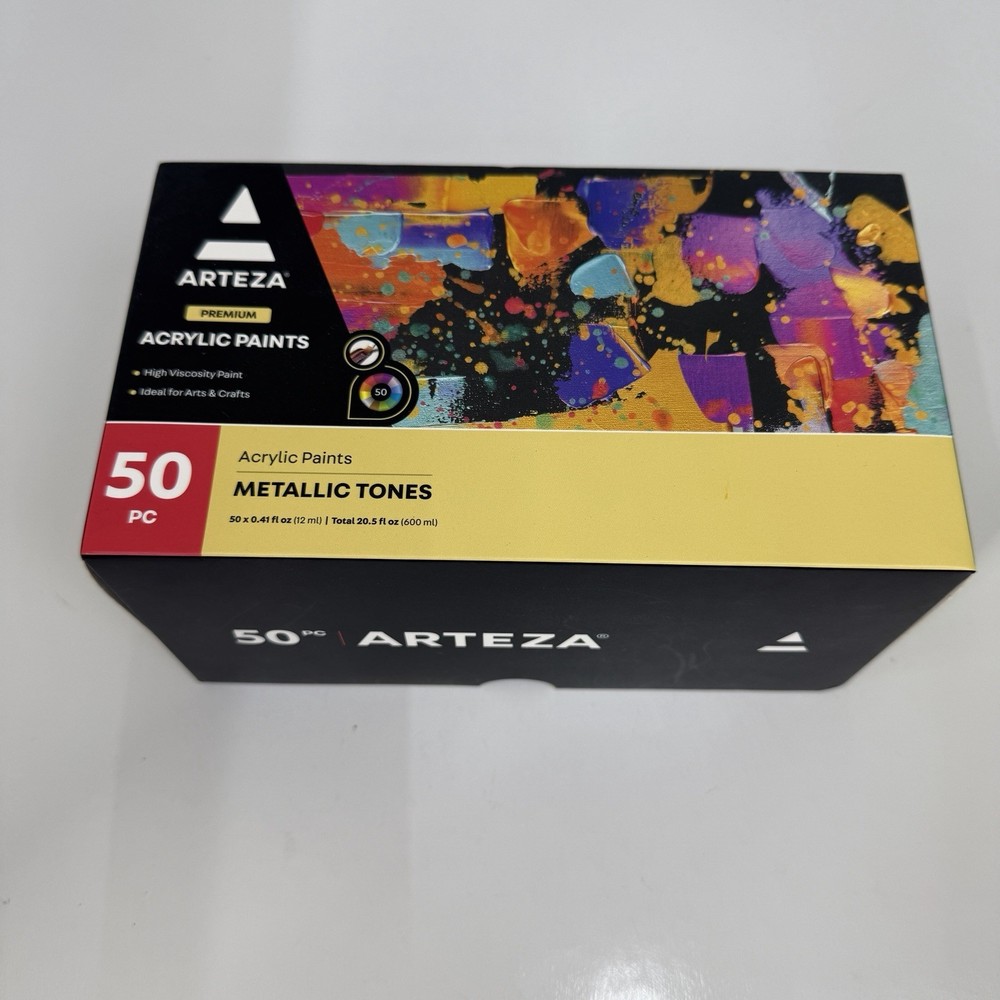 Arteza Metallic Tones Premium Acrylic Paint, Set Of 50 12ml