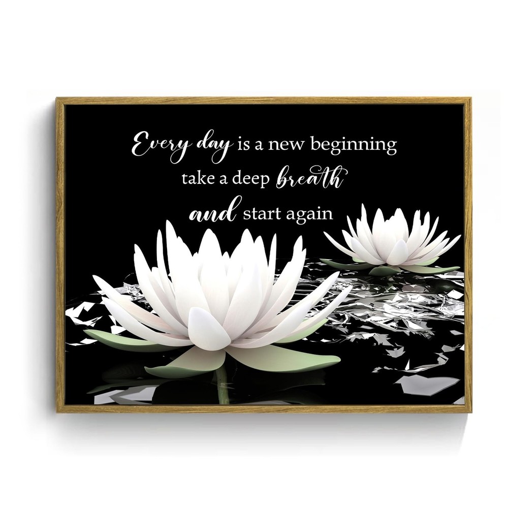 SCECALA Black and White Floral Framed Wall Art Inspirational Quotes and Water…