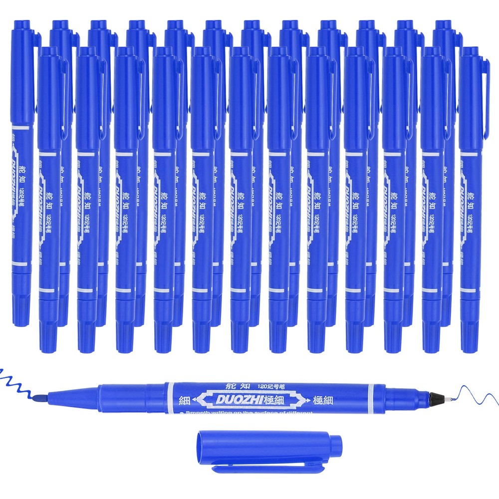 24Pcs Twin Tip Permanent Marker with Fine and Ultra Fine Point, Blue