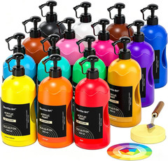 15 Colors Acrylic Paint Set, 33.8Oz/1000Ml Large Capacity Pump Bottles, Rich Pig