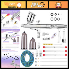 Airbrush Kit with 4 Nozzle Sets (0.2/0.3/0.5/0.8mm) – Dual-Action Gravity Feed f