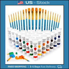 Acrylic Paint Set, 24 Colors 0.4 oz/Bottle with 12 Art Brushes, Art Supplies
