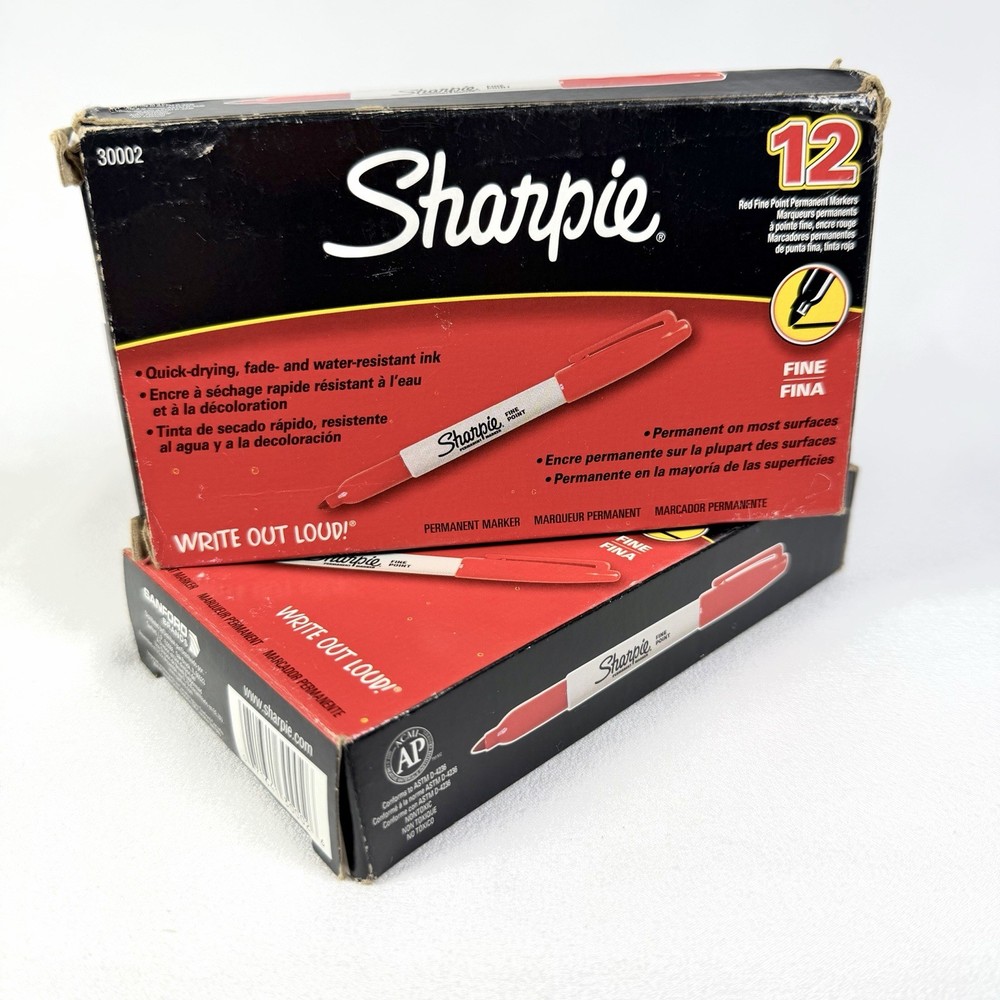 Sharpie Permanent Markers Fine Tip RED 2 Boxes Of 12 OLD STOCK 2006