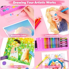 149PCS Art Supplies Drawing Painting Kit for Kids with Coloring Book Pink