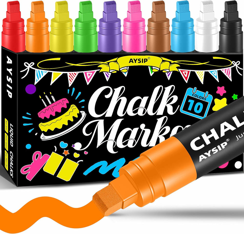 Window Chalk Markers for Blackboard，10 Colors Washable Glass Jumbo Liquid Chalk