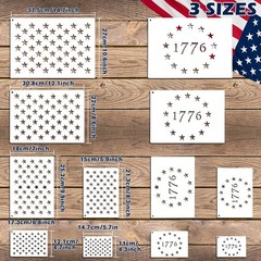 12 PCS Plastic American Flag Stencil Template, 6 Sizes 13 Stars 1776 Template…