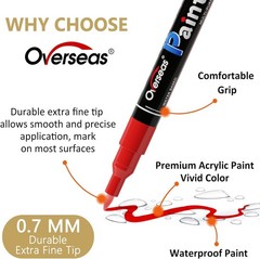 Overseas White Acrylic Paint Pens 2 Pack, 0.7mm Extra Fine Tip Permanent Markers