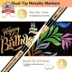 Metallic Marker Pens, 30 Colors Dual Tip Acrylic Paint Pens for Black Paper, Scr