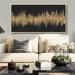 24″x48″ Framed Black and Gold Abstract Sound Wave Textured Wall Art, Minimali…