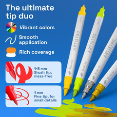 24 Acrylic Paint Markers – Paint Pens for Drawing, Brush + Fine Tips – for Fabri