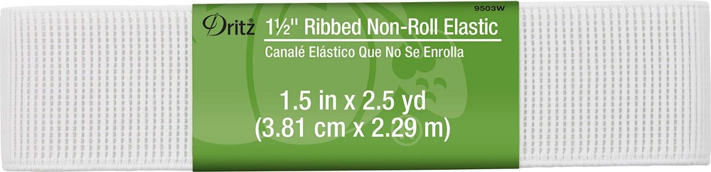 Elastic Ribbed Non Roll 1-1/2 2 Yard White Dritz 9503W 2-Yards Long