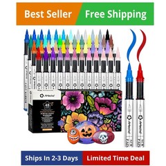 Automatic Ink Control Acrylic Paint Markers 48 Colors Brush Tip, for Stone, R…