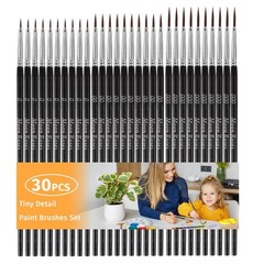 Moon Roses 30 Pcs Miniature Detail Paint Brush Set, 3rd Small, Black