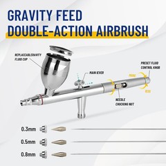 Stainless Steel Airbrush Set with 3 Nozzles & 3 Fluid Cups – Ideal for Fine Art