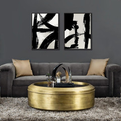 Black and White Brush Stroke Wall Art Modern Abstract Minimalist Ink Line Painti