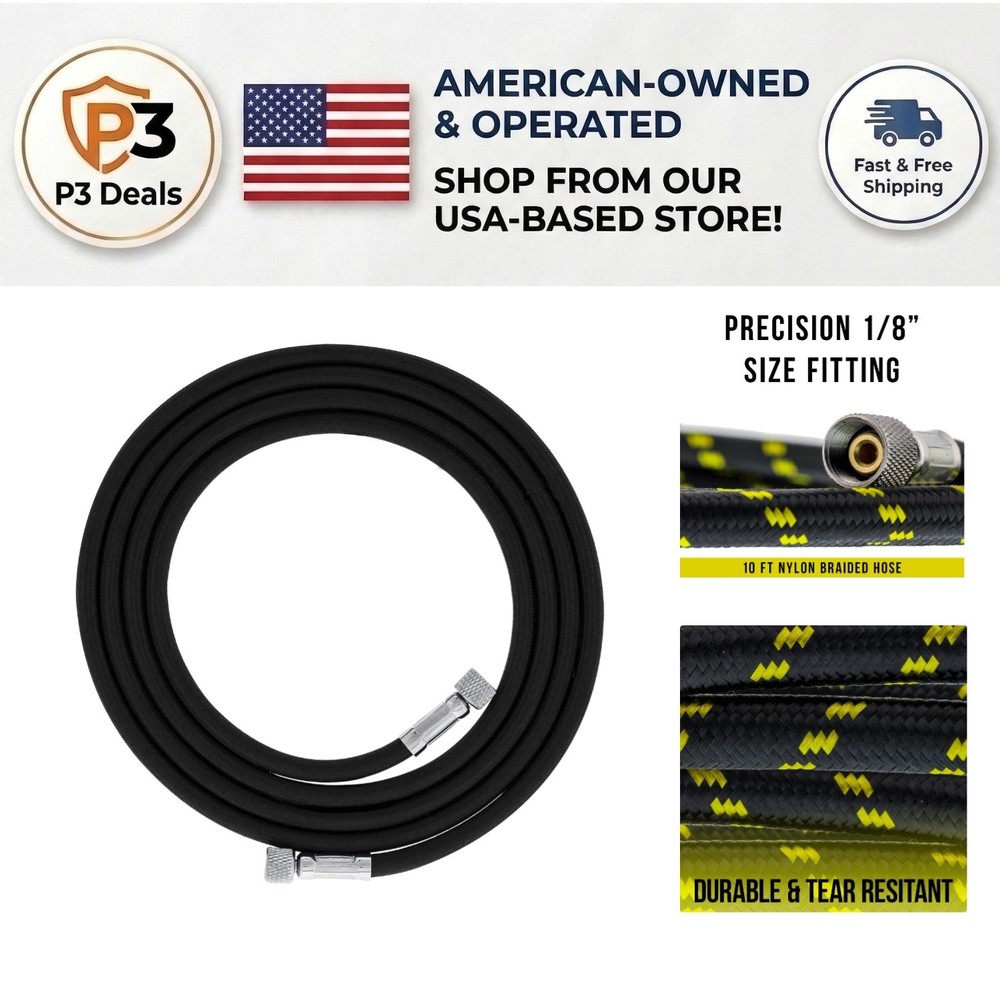 Durable 10 Ft Nylon Braided Airbrush Hose with 1/8″ Fittings – Color May Vary