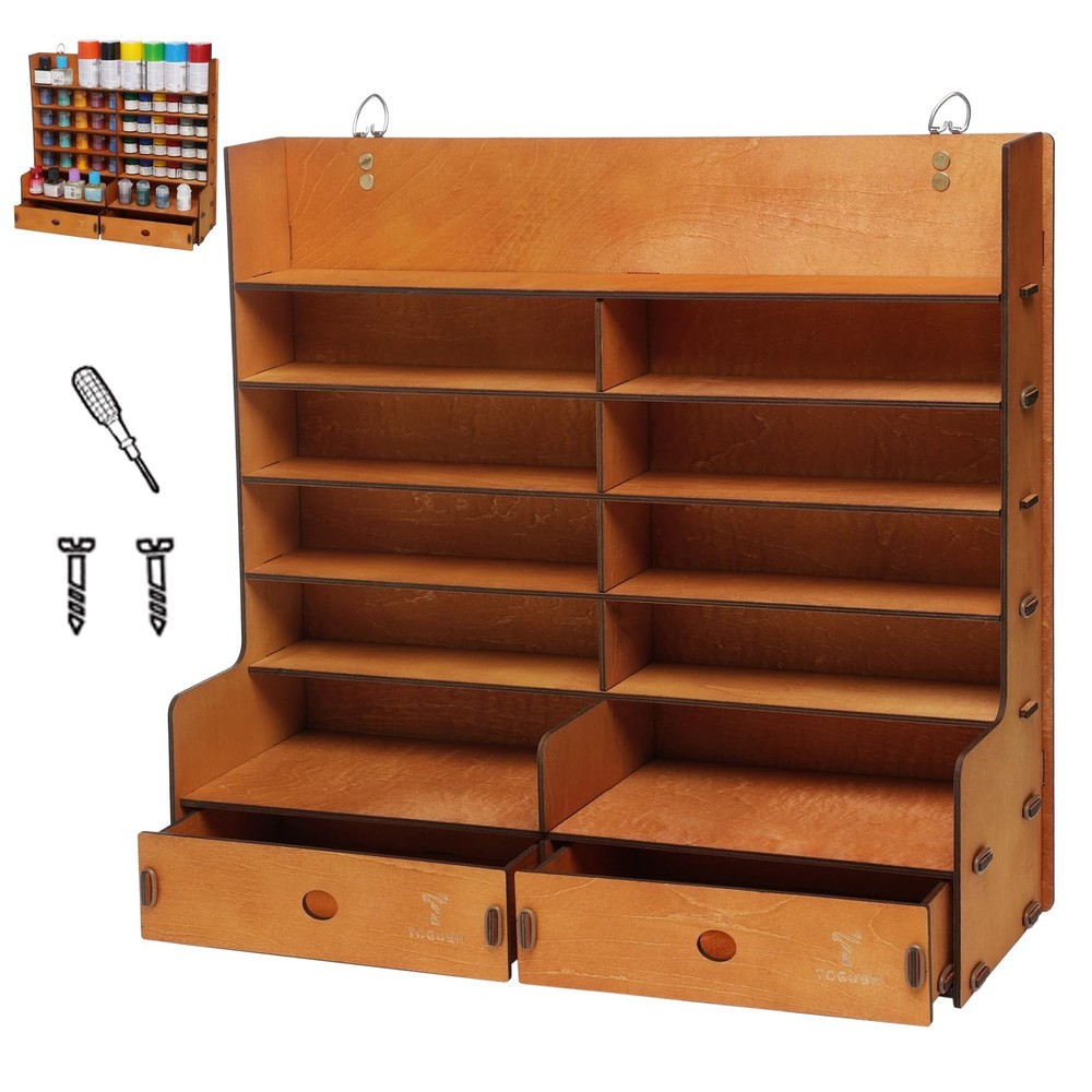 T TOGUSH Miniature Paint Rack, 6-Tier Wall Mount Paints Organizer with 2 Draw…