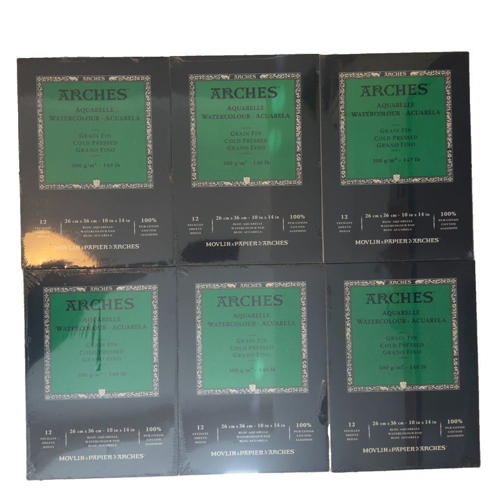 Lot Of 6- ARCHES 10 X 14 COLD PRESSED Watercolor Paper 140 LB (12 Sheets) New