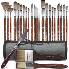 Fuumuui 25pcs Paint Brush Set, Professional 9 Shapes with Wide 25, Brown