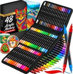 Acrylic Paint Pens With Storage Bag for Calligraphy – Markers With Brush and Fin