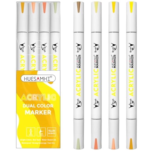 Dual Tip Brush Markers, 4 Pack Double Ended Acrylic Paint Pens – 4pcs-yellow