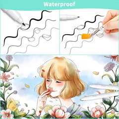 Fineliner Pens Micro Drawing Pens: 8-Size Tips (Ultra-Fine, Fine & Brush) Waterp