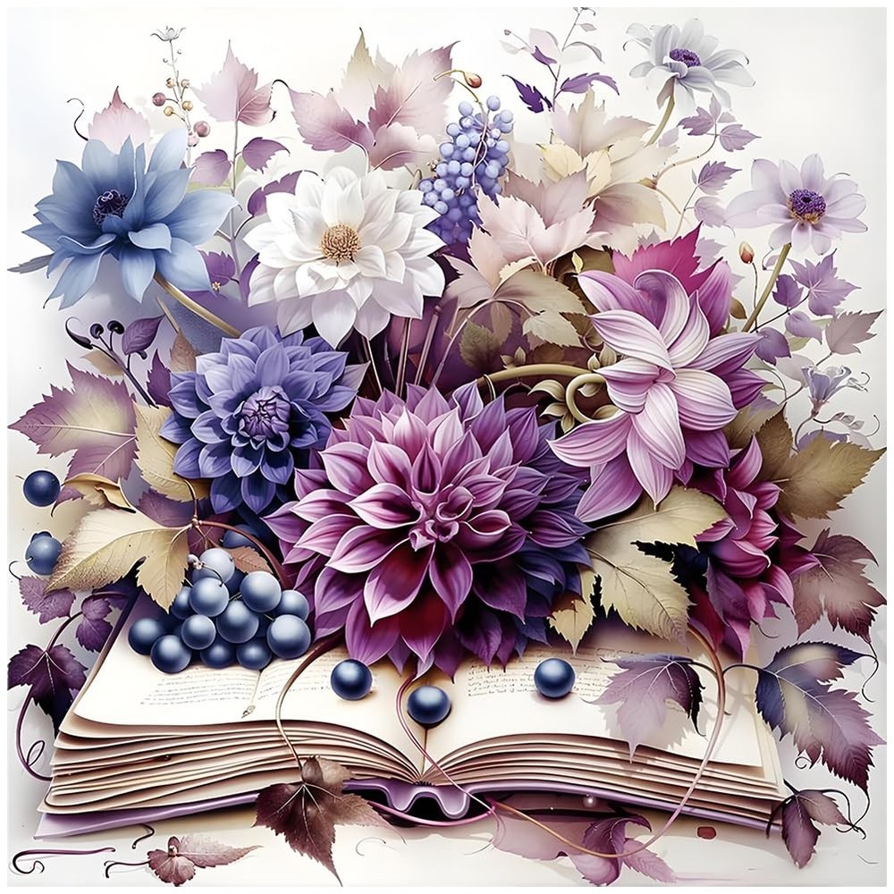 Flowers Diamond Art Painting Kits for Adults, Book 5D DIY Round Full Drill Gem A
